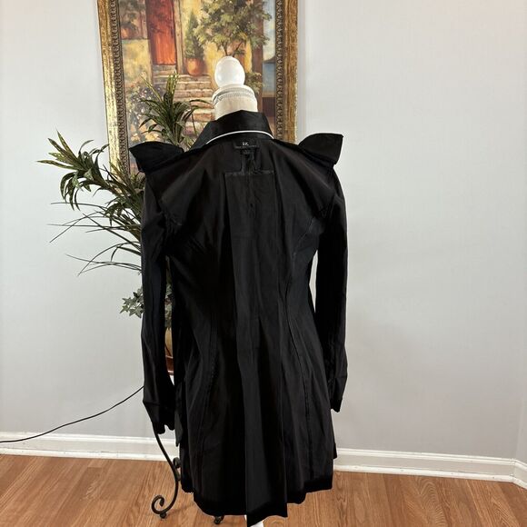 iz Byer California Black Trench Jacket S Padded Shoulder Pockets Button Front - Picture 10 of 14